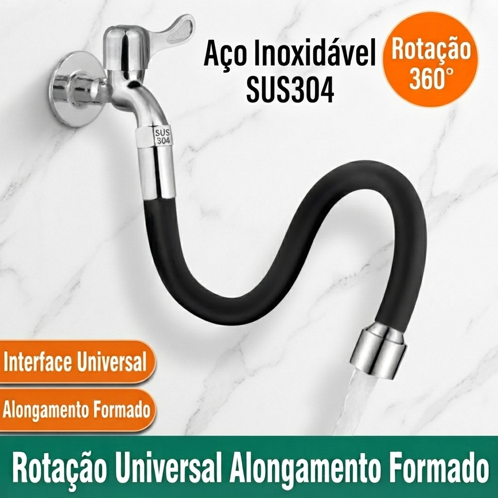 Extensor de Torneira Flexível 1/2 20/30/50cm Giro 360° Silicone