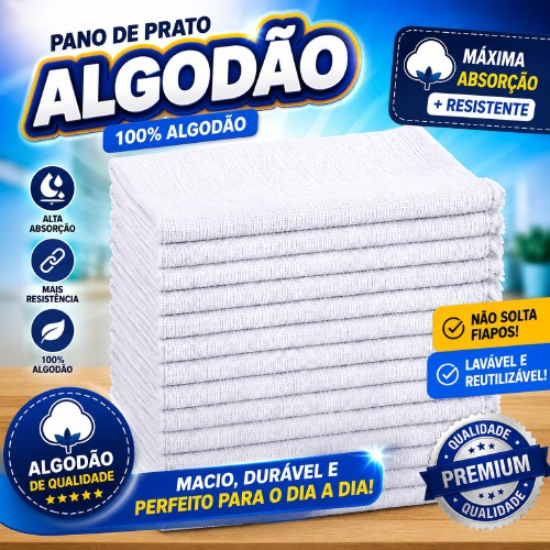 Kit 5, 10 ou 15 Panos De Chão Branco Para Limpeza Grande Grosso de Algodão