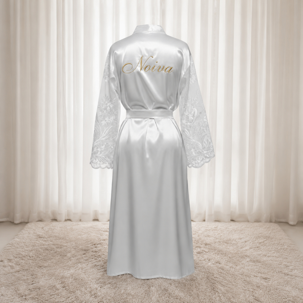 Robe noiva longo manga tule bordado cetim elastano com lycra premium