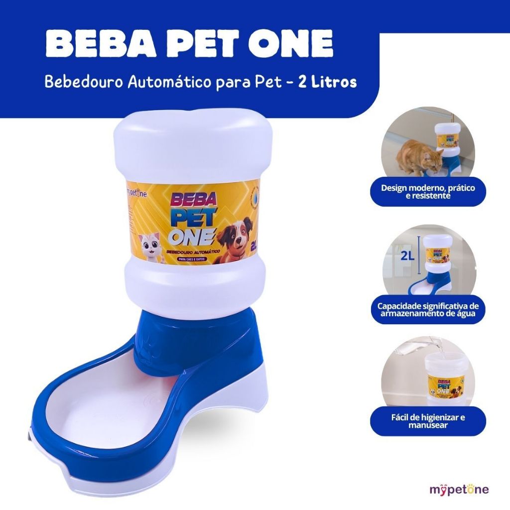 Bebedouro Automático Beba Pet One Azul Galão - 2 Litros