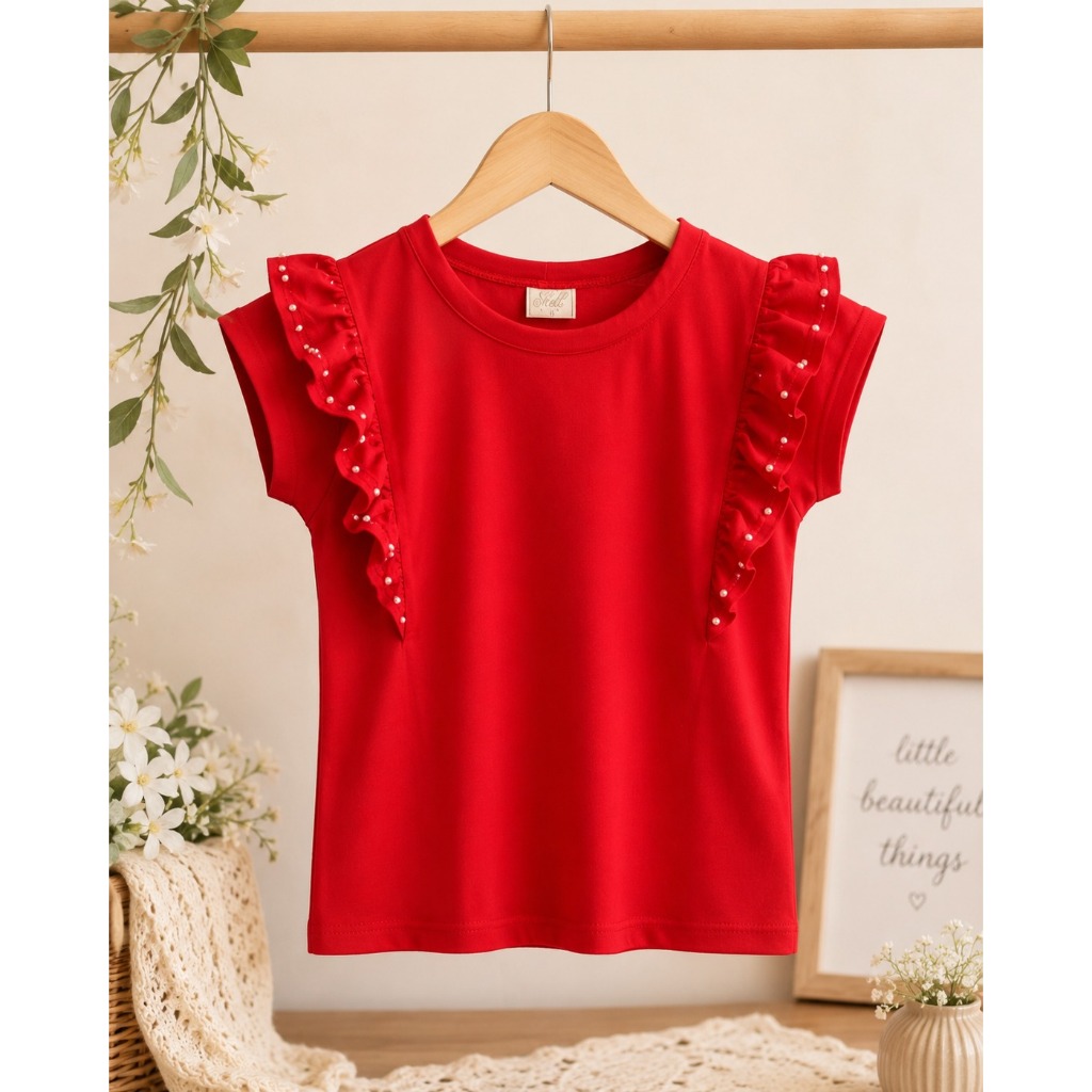 Blusa Infantil com Babados e Pérolas REF: 1604