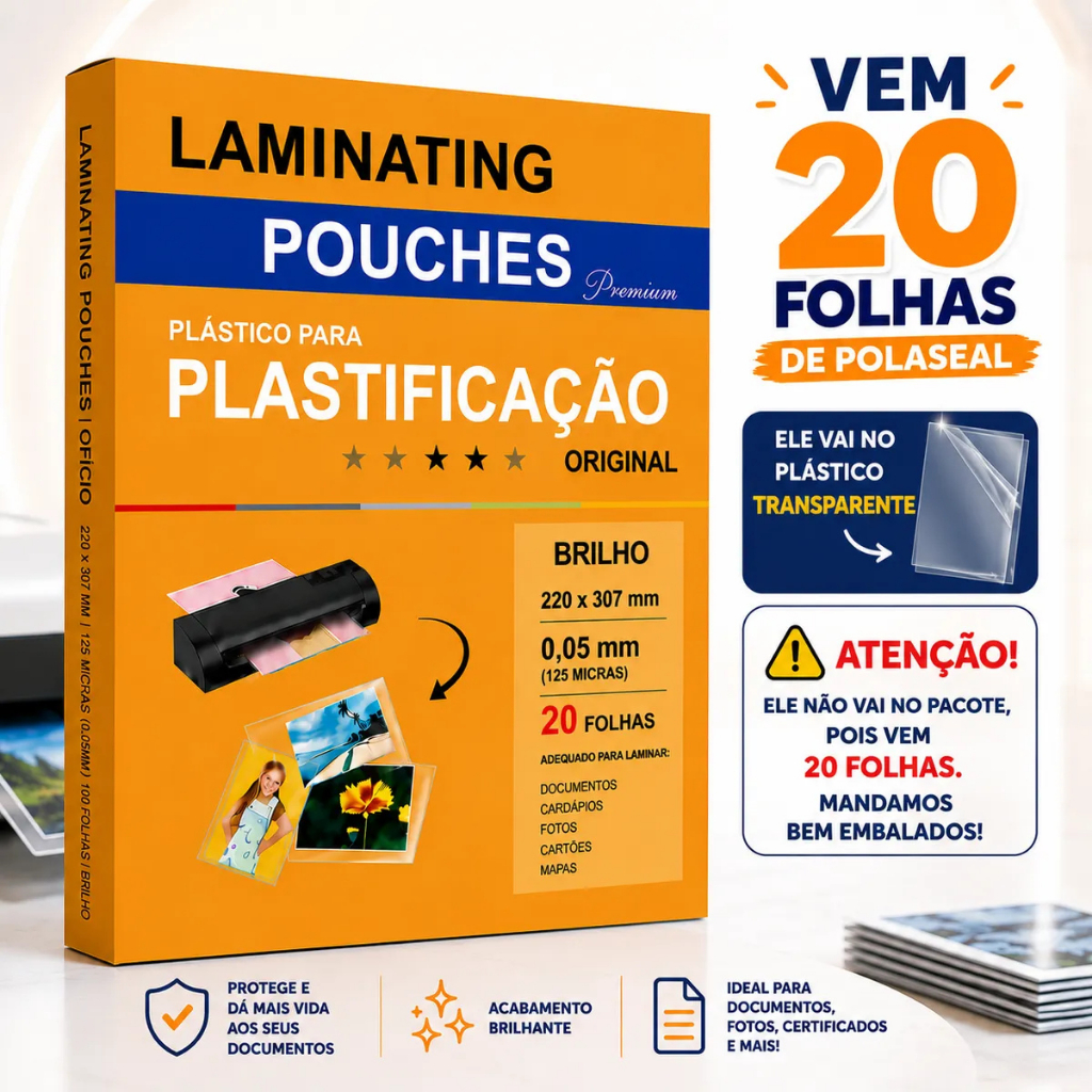 Polaseal Plástico Plastificação A4 0,05mm 20 unidades