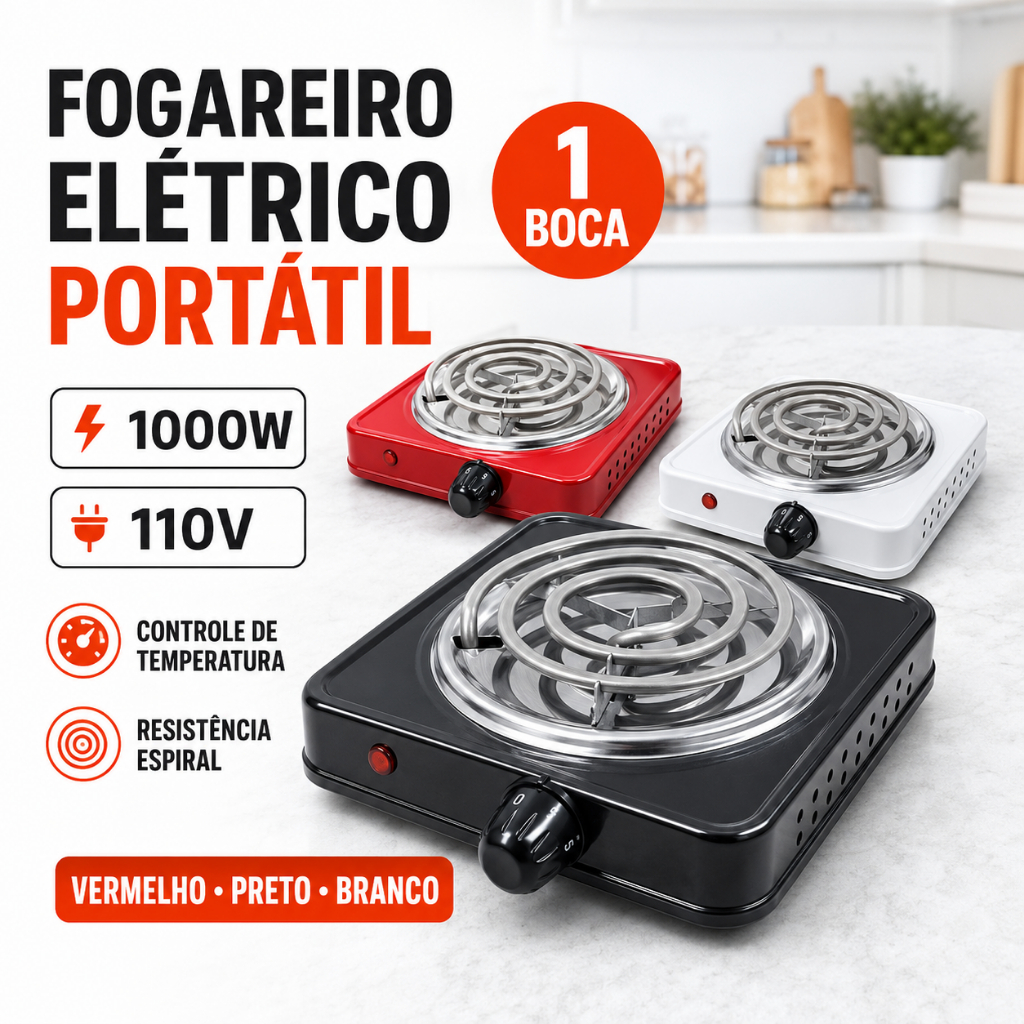 Fogao Fogareiro Eletrico 1000w 1 Boca Portatil Camping 110V