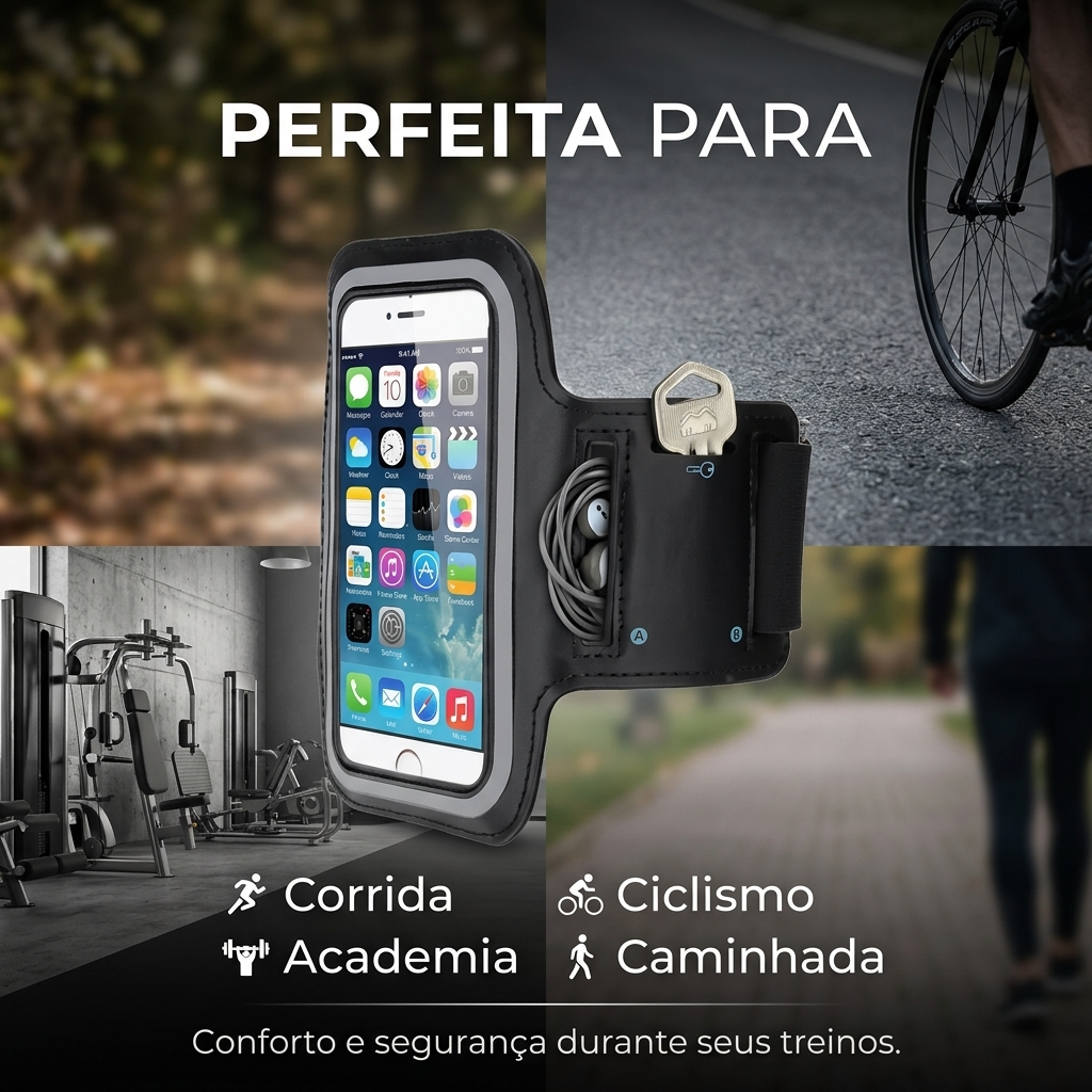 Braçadeira Armband Para Celular Corrida Capa Braço Suporte Academia Impermeável com Porta Chave Tamanho universal até 6"