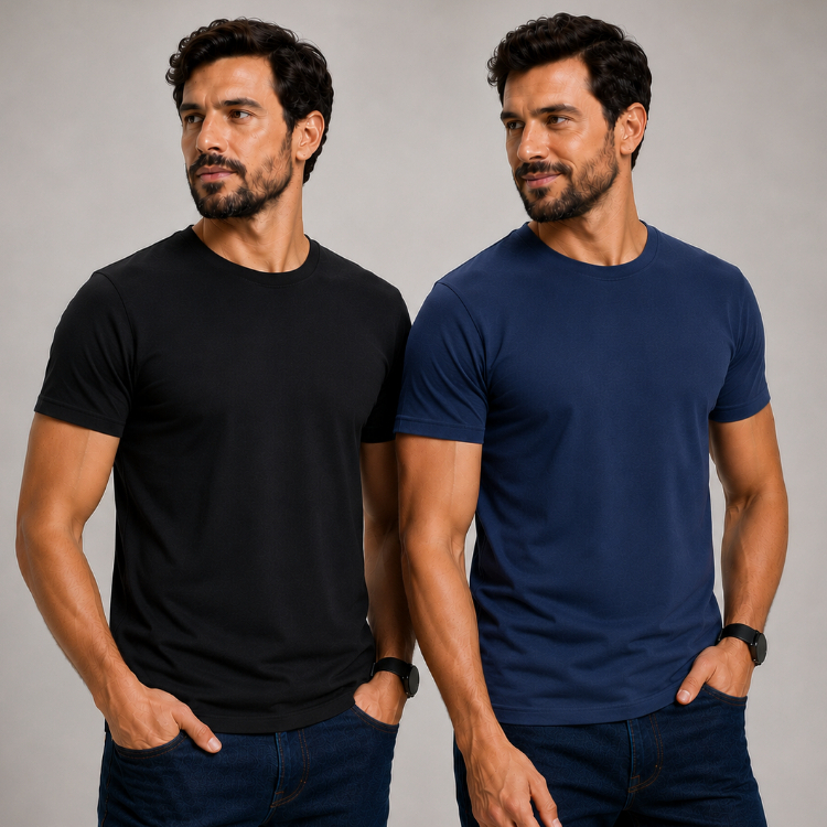 Kit com 2 Camisetas Masculinas  Algodão Egípcio Lisa Básica Slim Premium Original Toque Macio e Alta Qualidade
