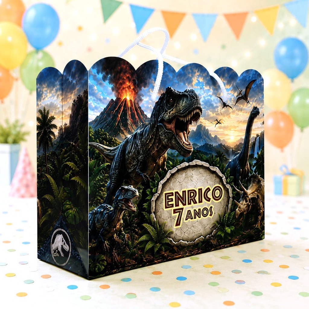 Kit Sacolinha Personalizada Grande - DINOSSAURO JURASSIC PARK | Lembrancinha