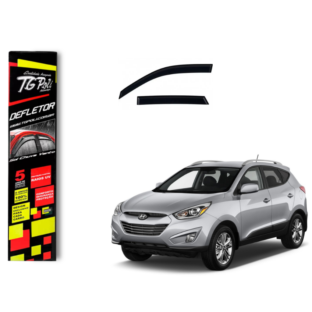 Calha de Chuva Hyundai Tucson 2004 a 2017 4 portas TG Poli Defletor Portas Protetor Janelas Fumê