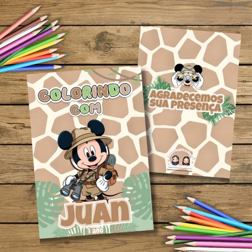Lembrancinha Mickey safari | Livrinho para Colorir Personalizado | Festa Infantil / Revista infantil