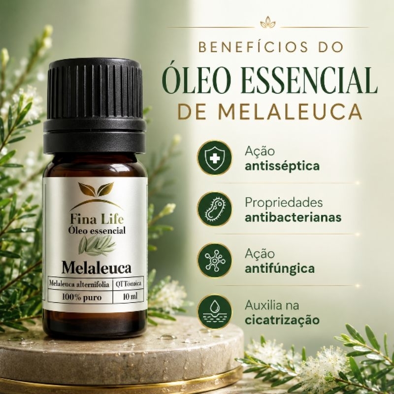 Óleo essencial de melaleuca (tea tree)10ml 100%puro fina life, excelente contra micose e fungos