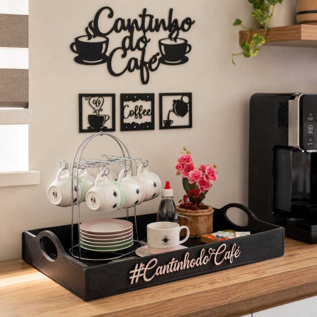 Bandeja Cantinho Do Café Decoração Cozinha Escritório Preto