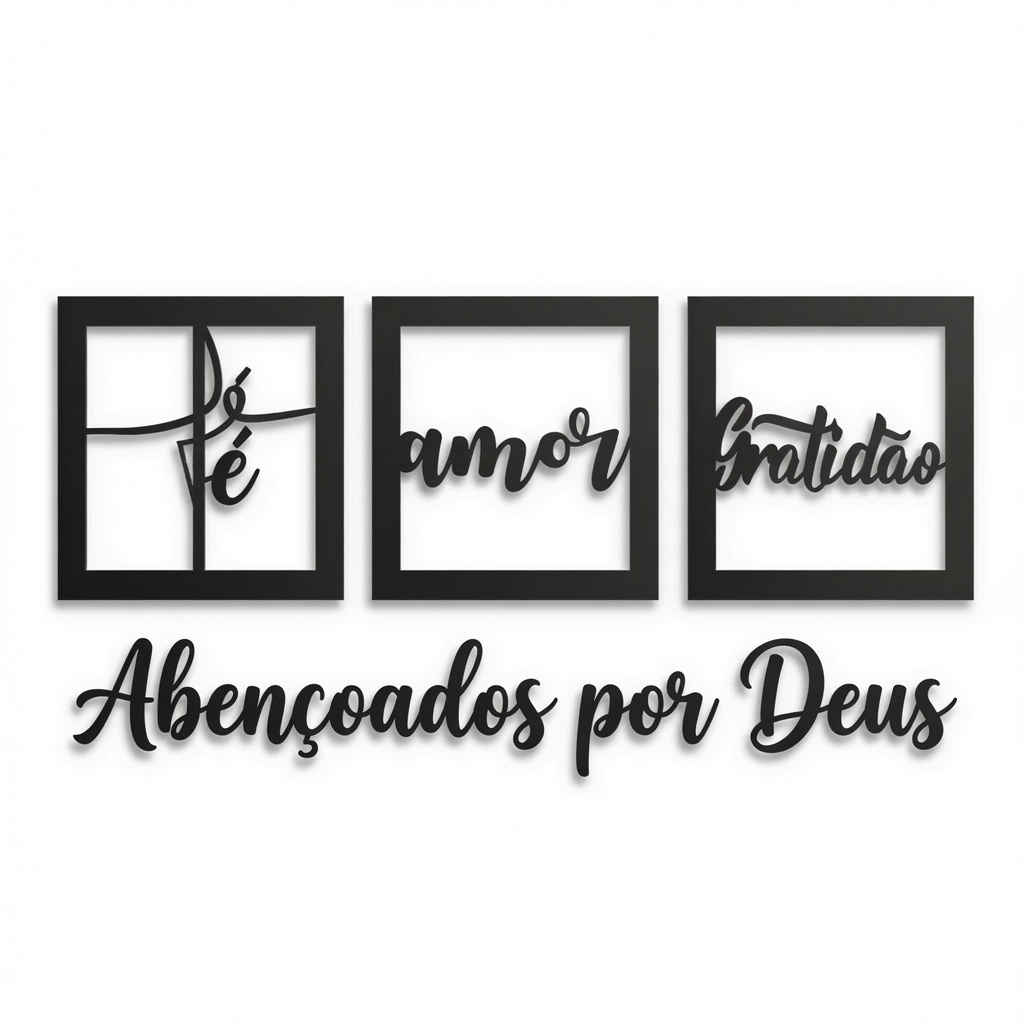 Kit 3 Quadros Decorativo Fé Amor Gratidão + Frases Decorativas Variadas Parede Sala Quarto Cozinha