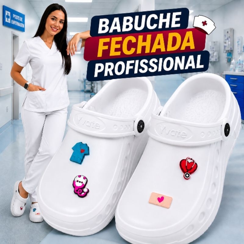 Sapato Fechado Profissional Hospitalar Enfermagem Babuche Antiderrapante impermeável leve Macia (Babuche Fechado)