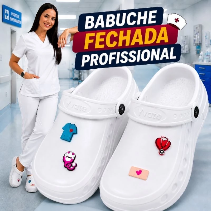 Sapato Fechado Profissional Hospitalar Enfermagem Babuche Antiderrapante impermeável Leve Macia (Babuche Fechado)