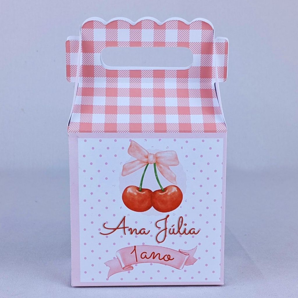 Kit 10 a 80 Caixinhas Cerejinha Rosa Maleta Personalizada Com Alça Lembrancinha de Festa Infantil