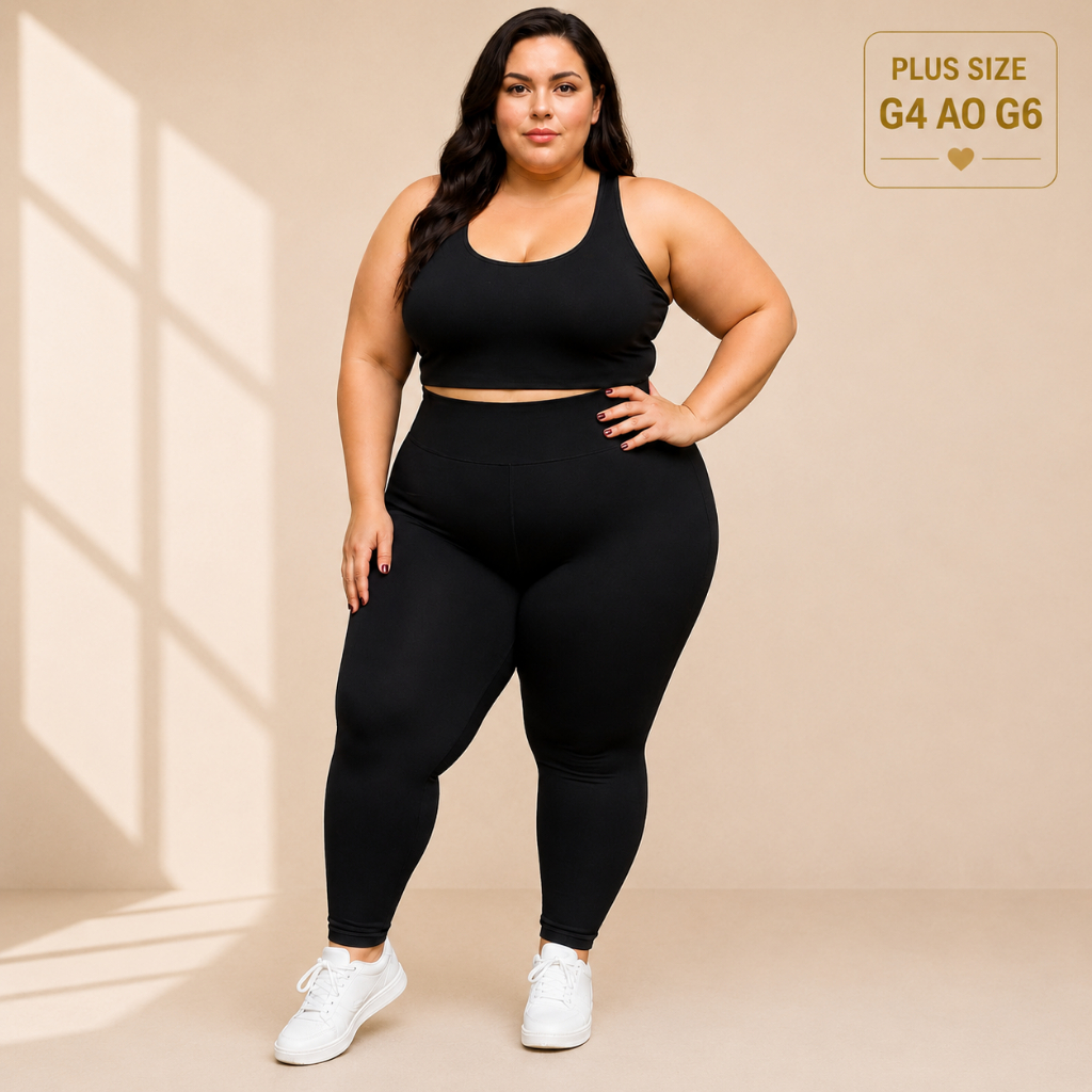 Calça Legging Plus Size Blackout G4 G5 G6 Zero Transparência Cintura Alta Confortável Modeladora