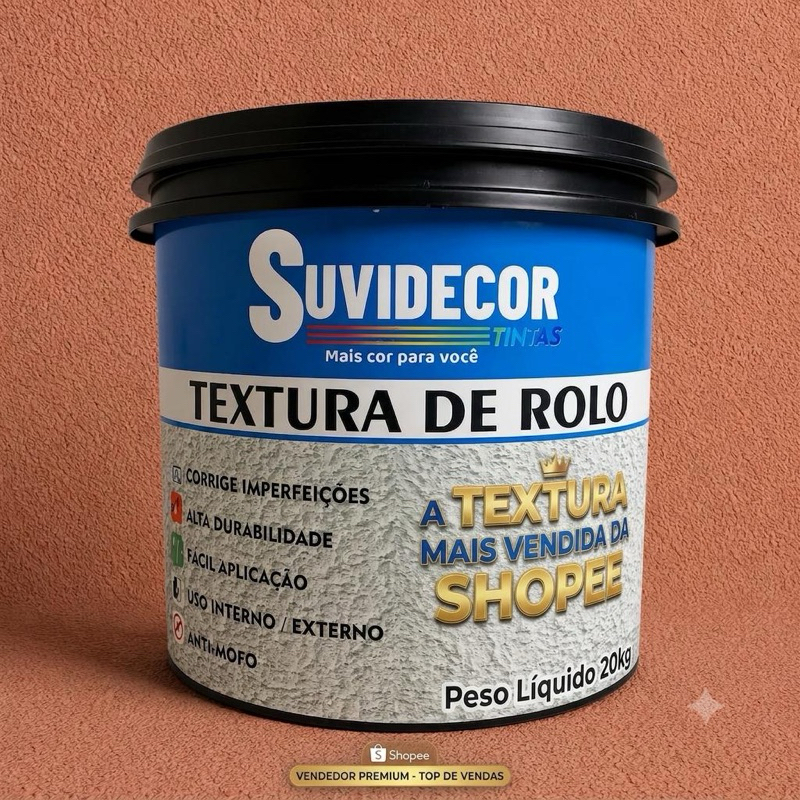 Textura de rolo / lisa 20kg SUVIDECOR, fácil aplicação, uso externo e interno. ação anti-mofo, diversas cores. barrica.