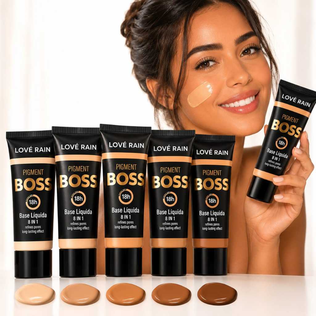 Base Matte Pigment Boss Lové Rain 60ml Alta Cobertura À Prova D'Água Não Obstrui os Poros 18h Original Para Todos Os Tom