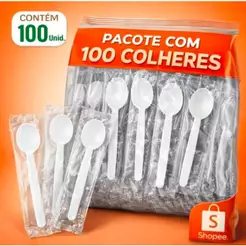 Colher Super Resistente Embalado para Delivery Sobremesa Pacote com 100 Unidades