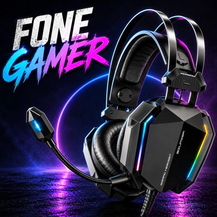 Fone de Ouvido Gamer Headset com Fio LED RGB Microfone Cancelamento de Ruído Compatível com PS5 PS4 Xbox One PC Notebook