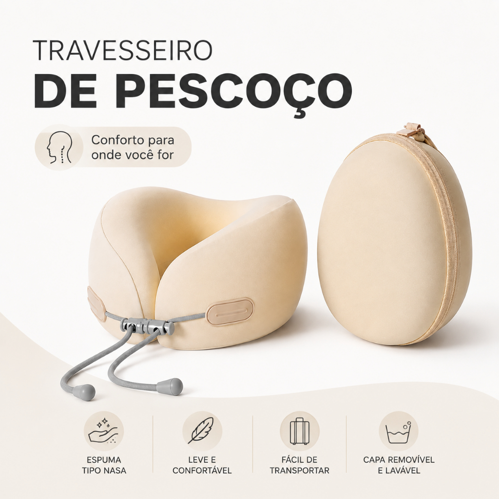 Travesseiro de Pescoço para Viagem com Espuma Tipo Nasa com Estojo