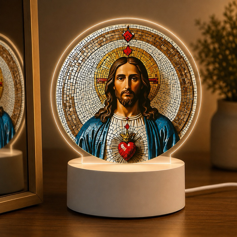 Luminária colorida Led UV - Jesus, Sagrado Coração de Jesus | Presente religioso igreja Católica