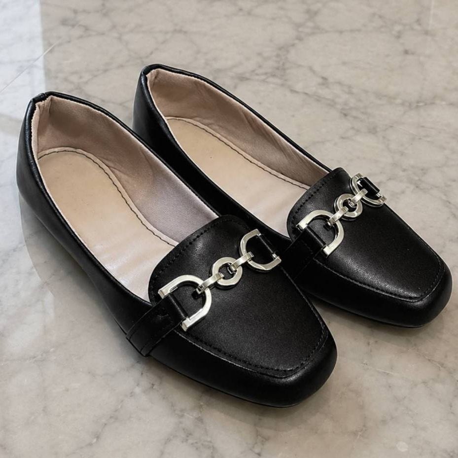 Sapatilha Mocassim Bico Quadrado Feminina Confortável Casual Com Enfeite Elegante