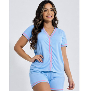 Promoção Pijama Curto Em Malha Blogueirinha Short e Blusa Amamentação Botões