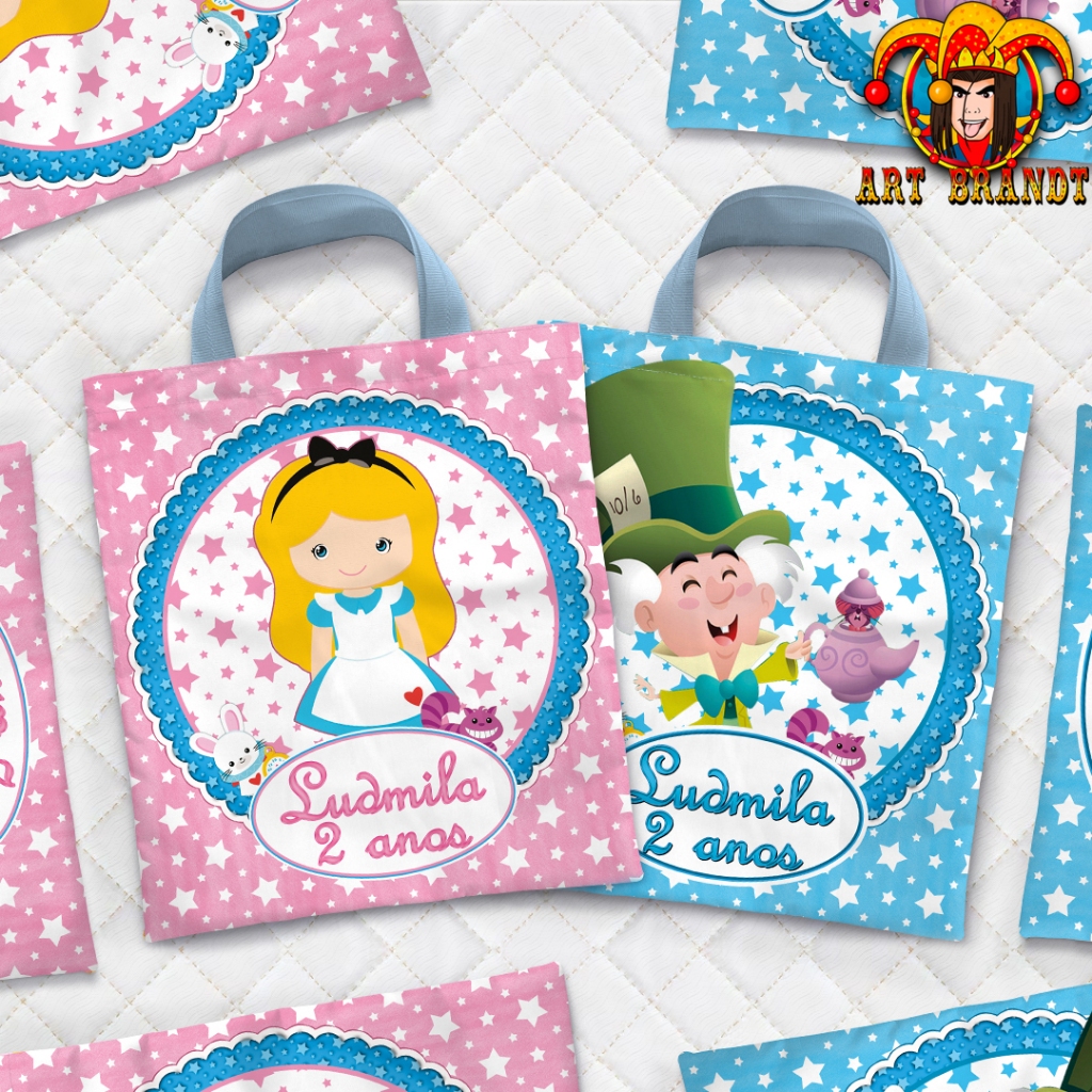 kit com 10 bolsas personalizadas sacolinha de festa Alice no País das Maravilhas