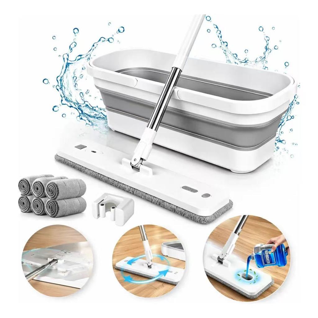 KIT 9 Conjunto De Esfregão 360° Graus Limpeza De Casa com Balde e 6 Refil