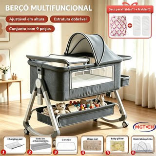 Berço Portátil Moises Co-bed de Regulagem de Altura Com Balanço Mosquiteiro e Cesto