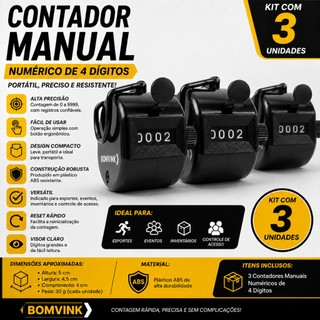 Kit 3 Contadores Manuais Numéricos 4 Dígitos | Contador de Pessoas, Eventos, Estoque e Inventário