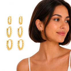 Trio Brinco Argola Click Banhado a Ouro 18k Bolinhas