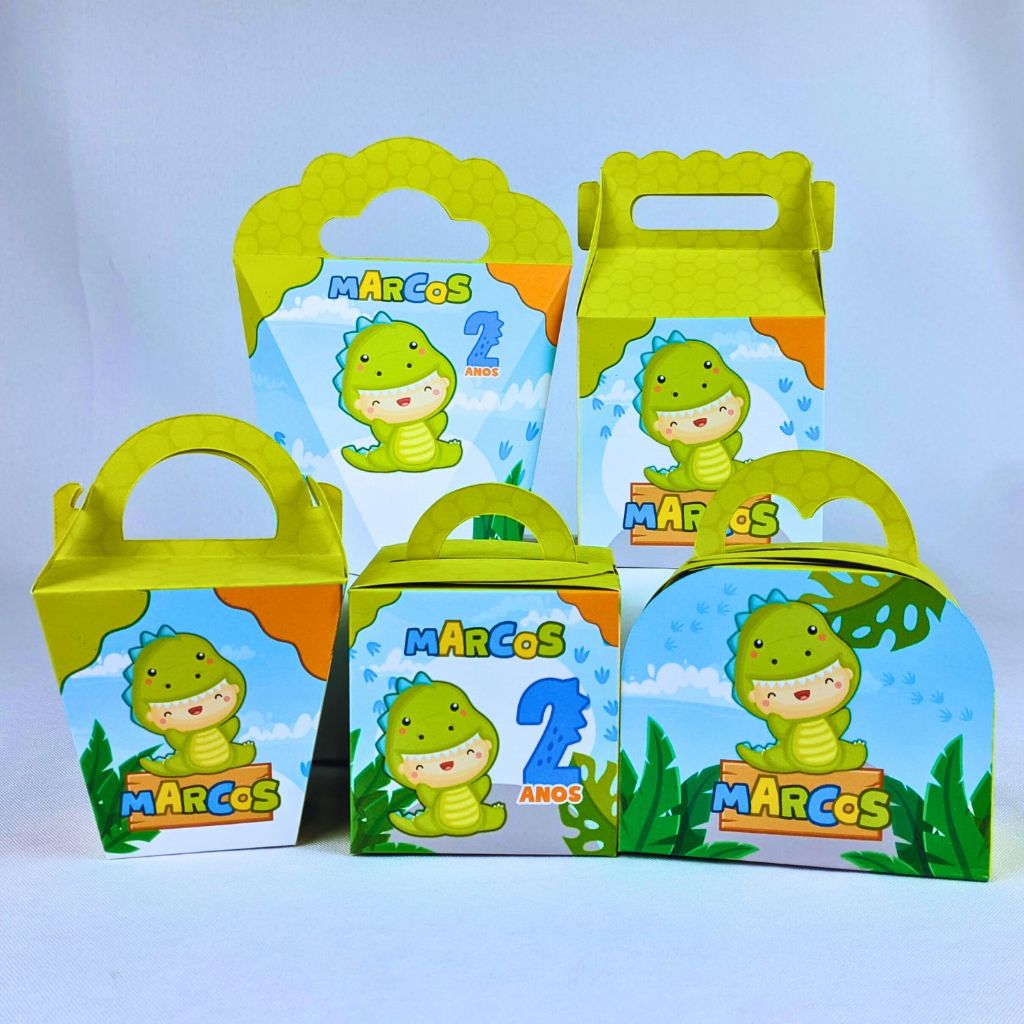 Kit 10 a 50 Caixinha Dinossauro Baby Personalizada Com Alça Lembrancinhas Festa Aniversario