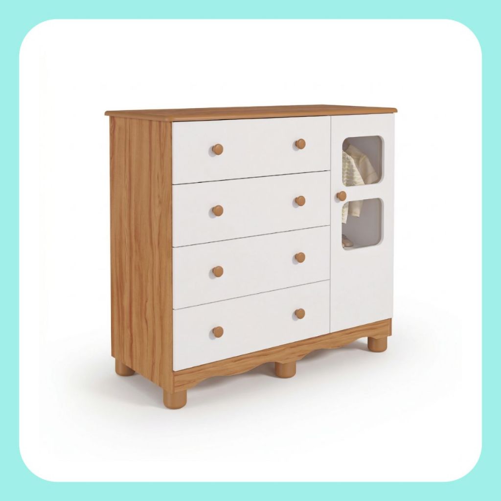 Cômoda de Bebê Infantil 1 Porta com Janela 4 Gavetas 100% MDF Uli · foto 2