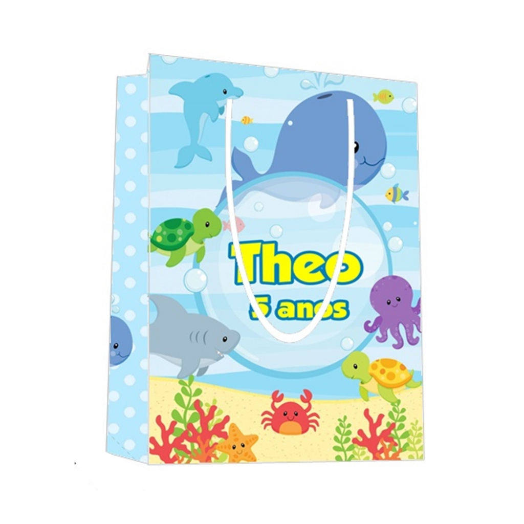 Sacolinha Fundo do Mar Personalizada para Aniversário/ Lembrancinha Festa Infantil / Qualquer nome e idade