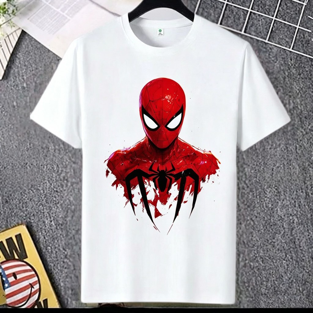 Camiseta Oversize 100% Algodão Estampa Homem-Aranha, Camiseta Manga Curta Unissex para Verão