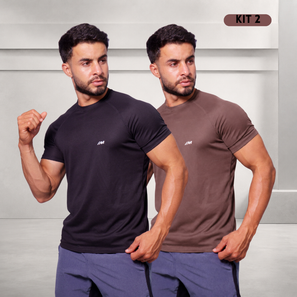 KIT 2 Camiseta Masculina Dry Fit Esportiva Academia Corrida Treino Respirável Leve Secagem Rápida
