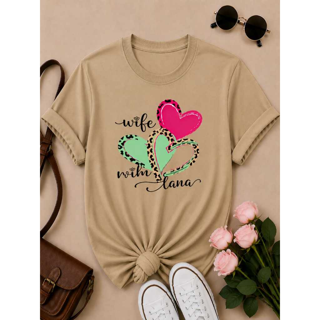 Camiseta Moda Feminina Estampa Fofa De Corações Cores Variadas 100% Algodão Premium Casual Confortável Estilosa