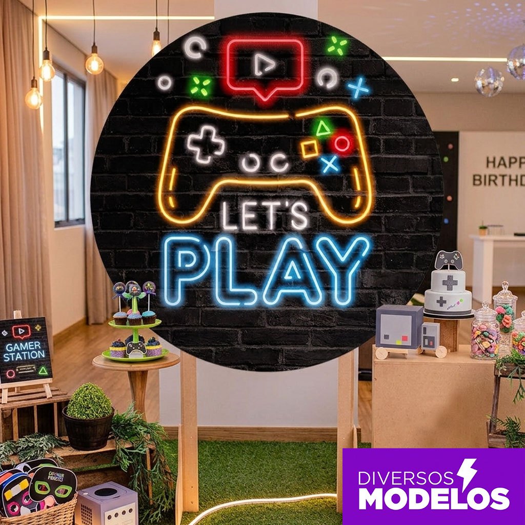 Painel Redondo Festa Games 150x150 Decoração Aniversário Sublimado Em Tecido