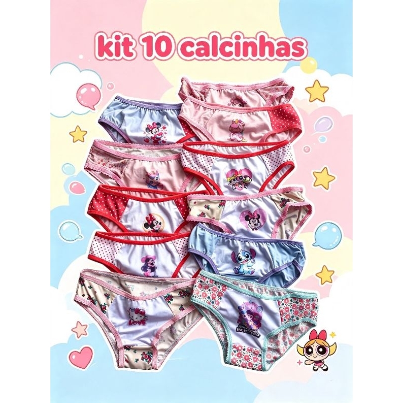kit 3, 5 e 10 calcinha infantil meninas personagens e estampas variadas Disney em microfibra e fundo 100%algodão criança