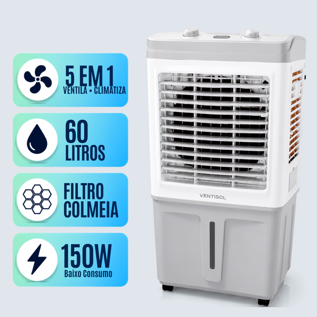 Imagem Climatizador 60 Litros Ar Frio Ventisol Portatil 110v / 220v Umidificador Grande