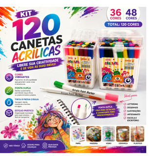 Canetas Marcadoras 120 Cores Profissional  Estojo para Desenho e Pintura Escola
