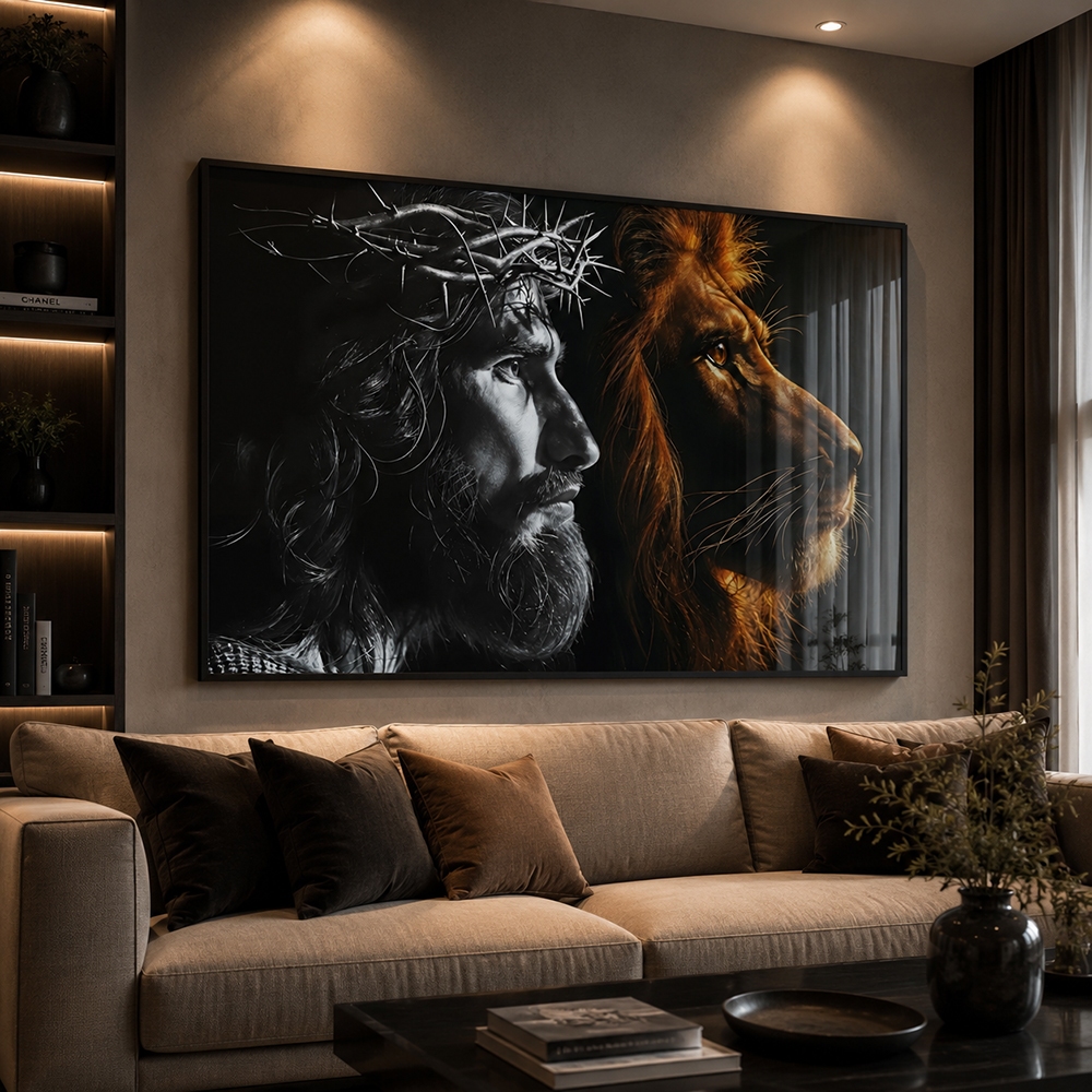 Quadro Decorativo Religioso Jesus Cristo o Leão de Juda com Moldura Com ou Sem Vidro Sala Quarto Escritório