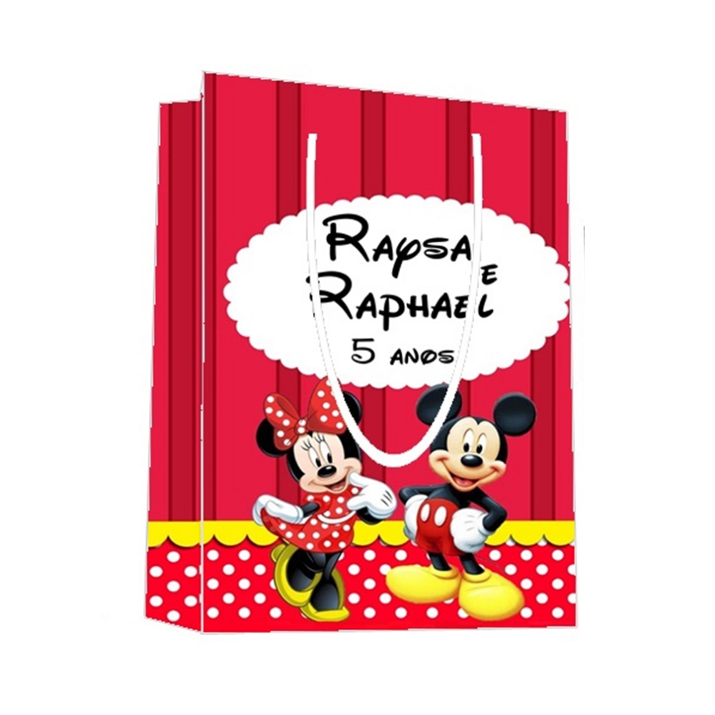 Sacolinha Mickey e Minnie Personalizada para Aniversário/ Lembrancinha Festa Infantil / Qualquer nome e idade
