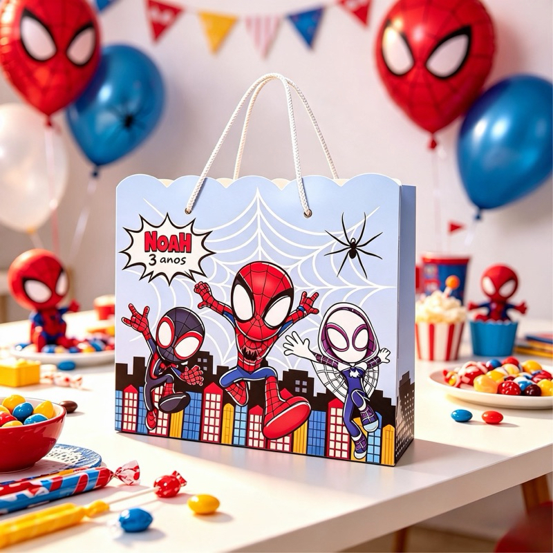 Sacolinha SPIDEY E SEUS AMIGOS Personalizada / Bolsinha Lembrancinha Aniversário / (PEGUE E MONTE)