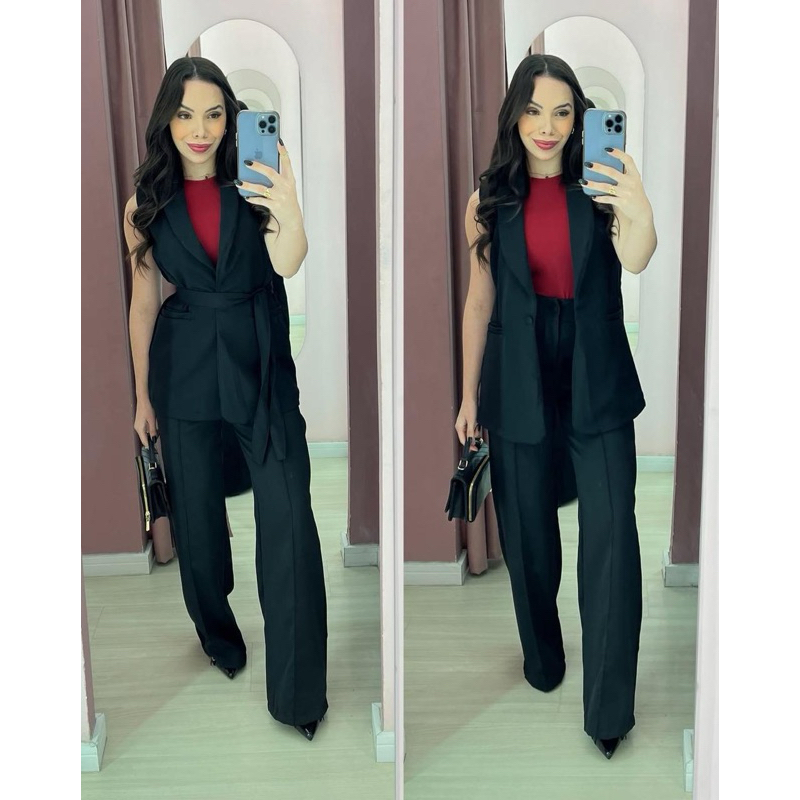 Conjunto alfaiataria colete chique roupa social feminina
