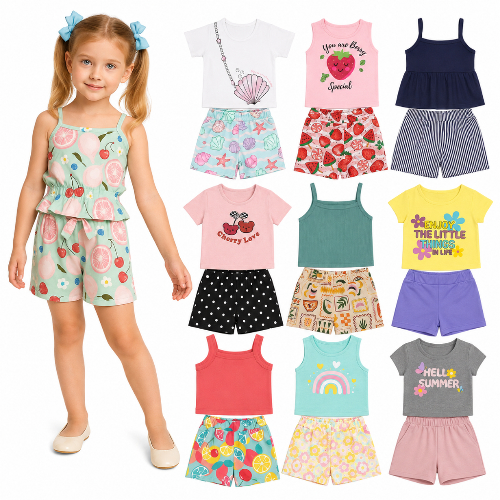 Kit Sortidos 10 peças de Roupas Infantil Menina 5 Blusas+5 Shorts Blogueirinha