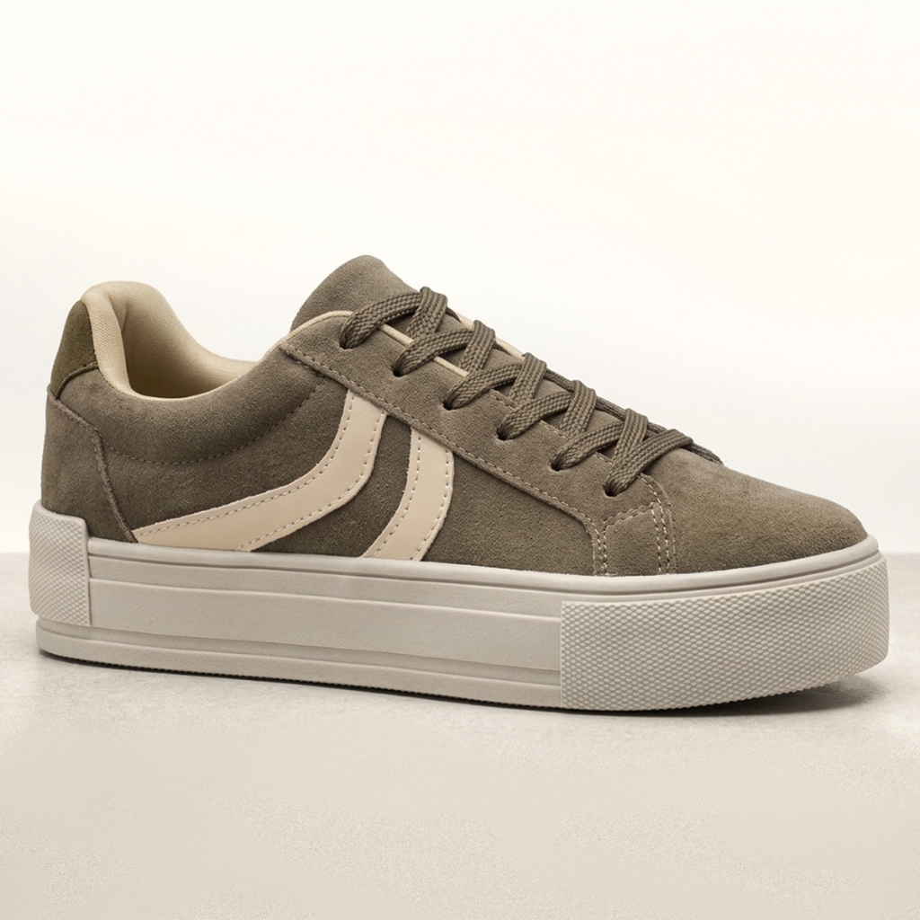Tênis Feminino Casual Confortável Sola Plana Plataforma Leve Confortável Camurça