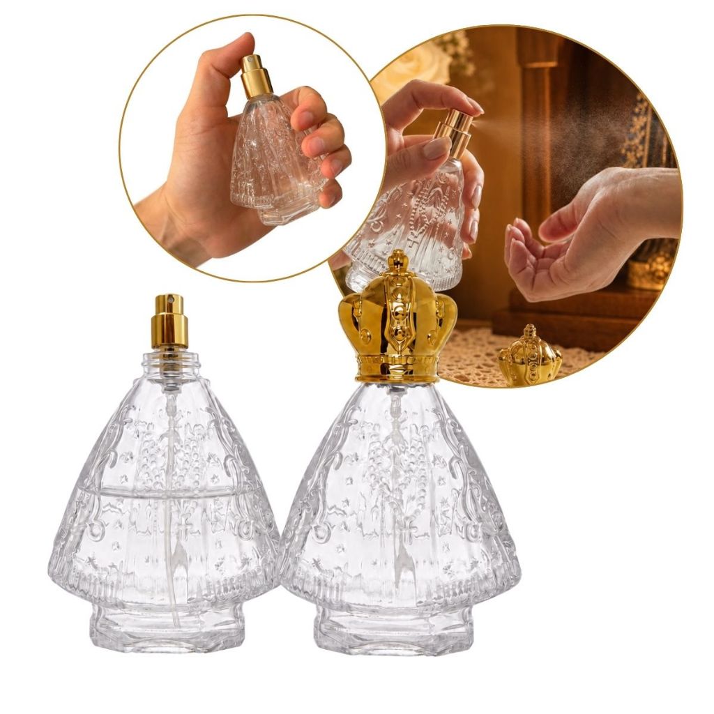 Frasco Santinha Nossa Senhora Aparecida para Perfumaria de Vidro com Tampa e Spray (65ml) 1 unidade