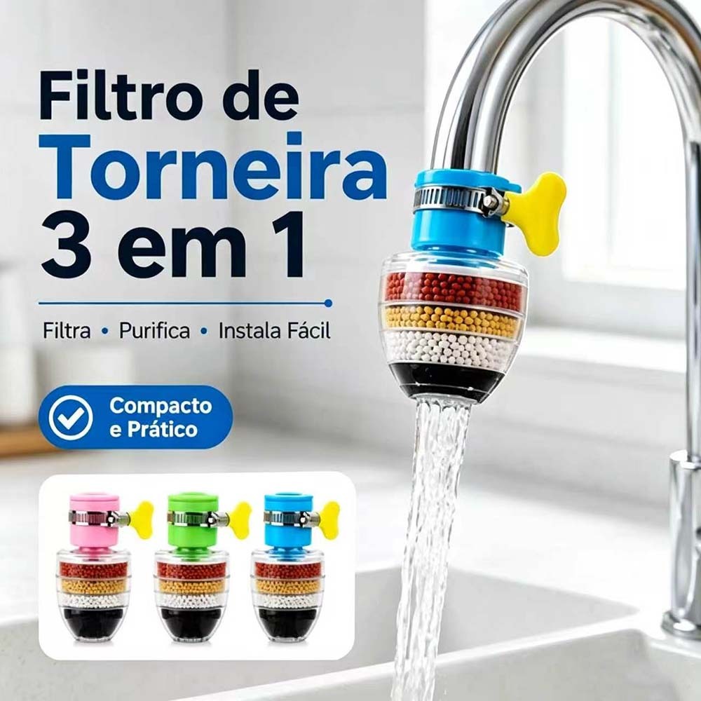 Filtro Purificador Arejador Com Filtro De Água Purificador Carvão Ativado 3 em 1 Bico Arejador Para Torneira De Cozinha